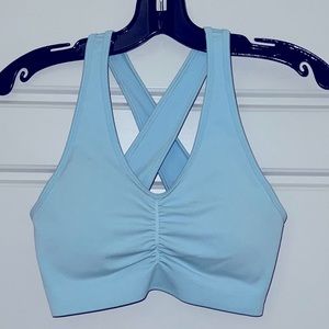 Alphalete Amplify High-Impact Seamless Crossed Back Scrunched Bra Blue Medium 🩵